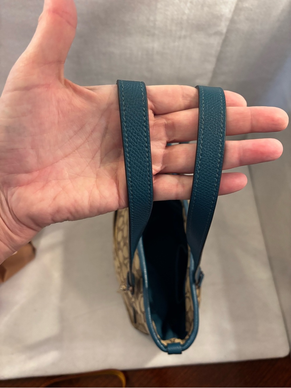 Coach Signature Canvas Tote with Teal Leather Trim - Picture 8 of 8